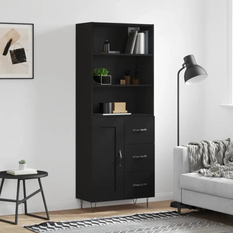 Trendy hoge kast van duurzaam bewerkt hout met charmante uitstraling - Zwart / 1 / 1 houten deur 3 lades - Dressoirs &