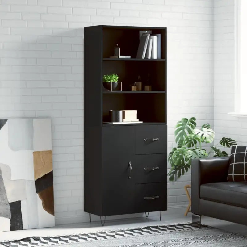 Trendy hoge kast van duurzaam bewerkt hout met charmante uitstraling - Zwart / 1 / 1 deur 3 lades - Dressoirs &