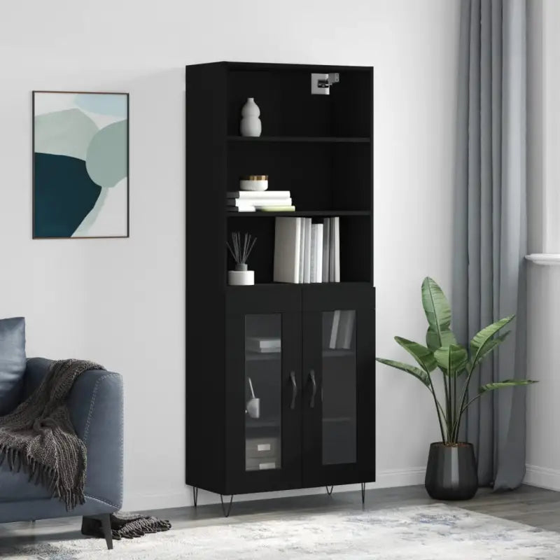 Trendy hoge kast van duurzaam bewerkt hout met charmante uitstraling - Zwart / 1 / 2 glazen deuren - Dressoirs &