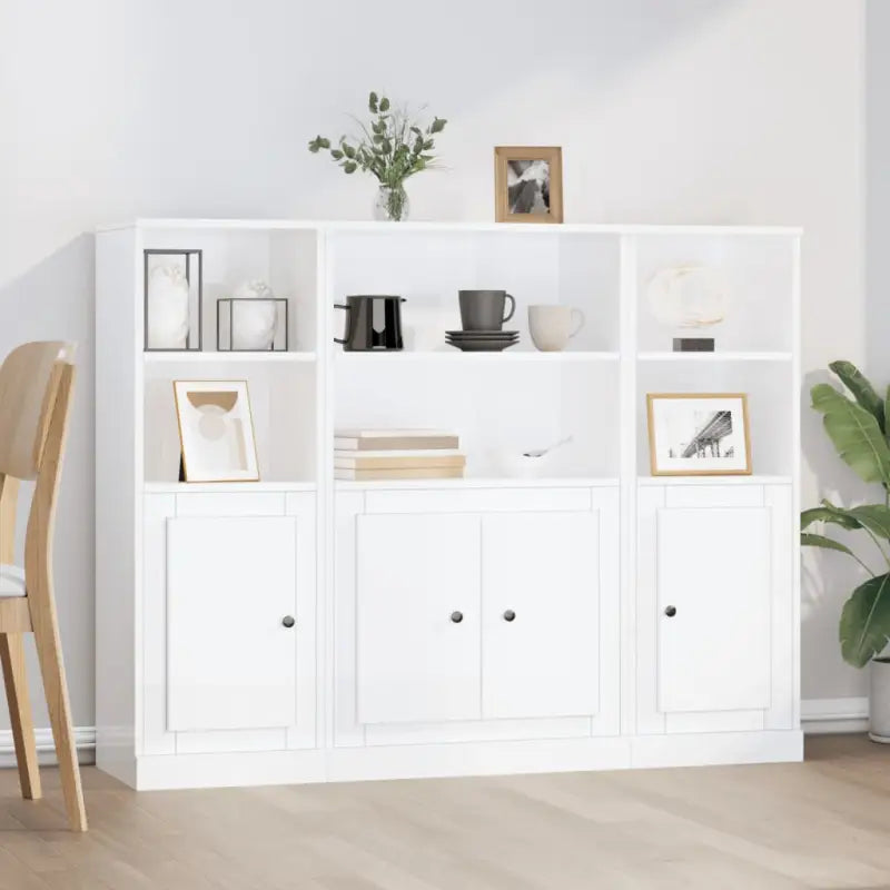 Trendy hoge kasten van bewerkt hout met duurzame charme - Hoogglans wit / 3 - Dressoirs & buffetkasten