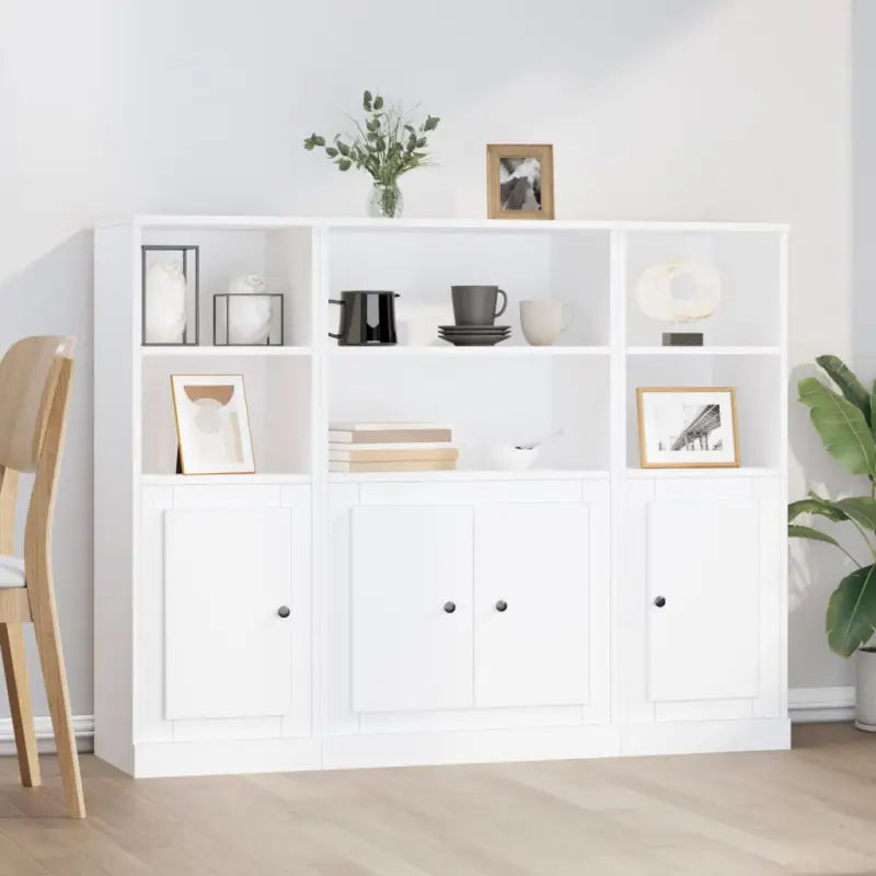 Trendy hoge kasten van bewerkt hout met duurzame charme - Wit / 3 - Dressoirs & buffetkasten