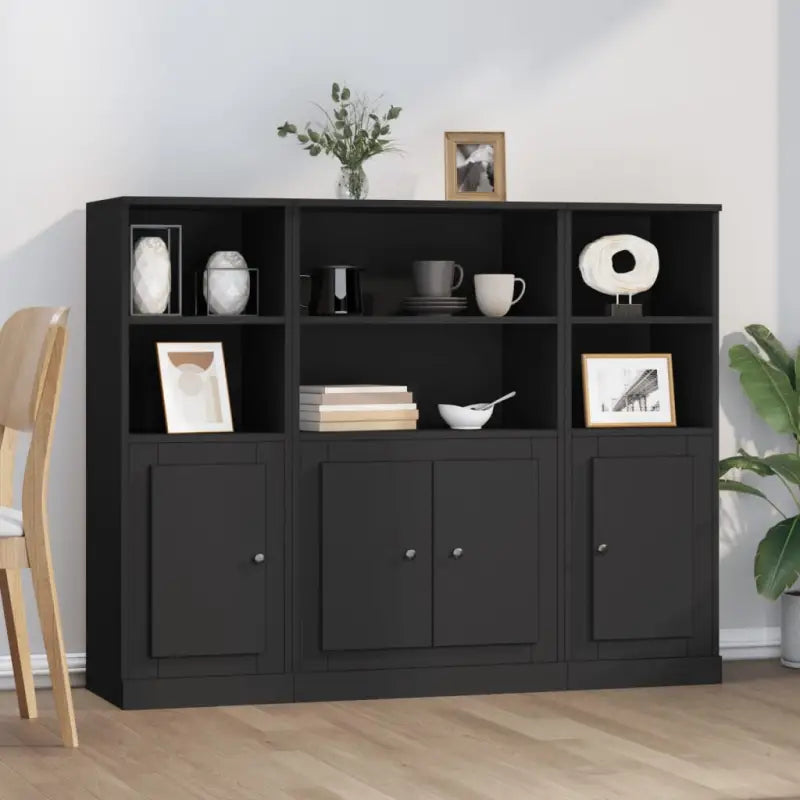 Trendy hoge kasten van bewerkt hout met duurzame charme - Zwart / 3 - Dressoirs & buffetkasten