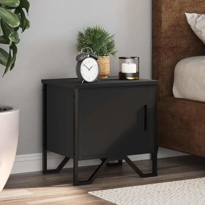 Trendy nachtkastje met metalen poten en bewerkt hout voor je interieur - Zwart / 2 - Nachtkastjes