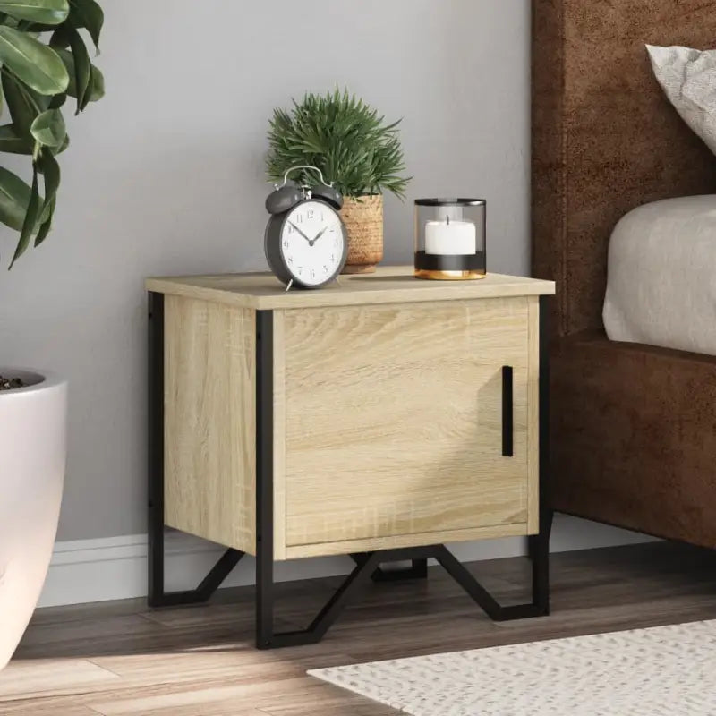 Trendy nachtkastje met metalen poten en bewerkt hout voor je interieur - Sonoma eiken / 1 - Nachtkastjes