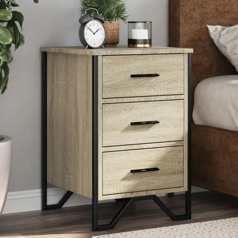 Trendy nachtkastje met metalen poten en bewerkt hout voor een strak interieur - Sonoma eiken / 1 - Nachtkastjes