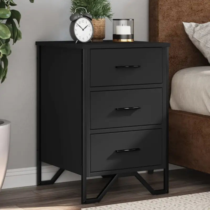 Trendy nachtkastje met metalen poten en bewerkt hout voor een strak interieur - Zwart / 1 - Nachtkastjes