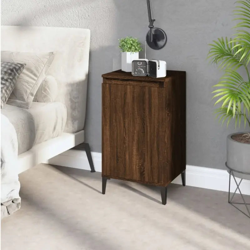 Trendy nachtkastje met metalen poten van bewerkt hout en gemakkelijk schoon te maken - bruin eikenkleur / 1