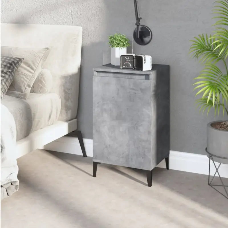Trendy nachtkastje met metalen poten van bewerkt hout en gemakkelijk schoon te maken - Betongrijs / 1 - Nachtkastjes