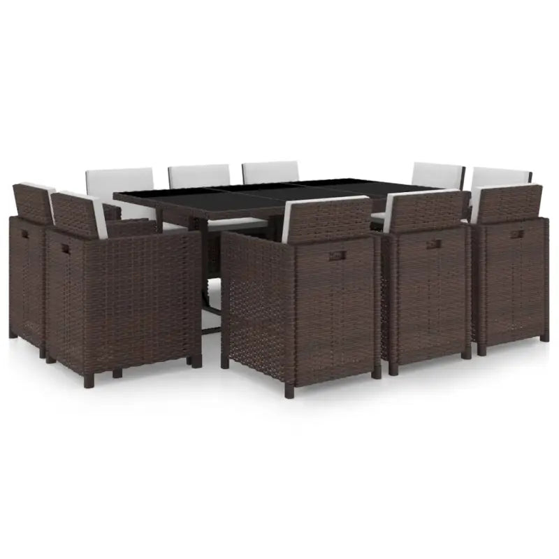 Trendy rattan tuinset met stalen frame en glazen tafelblad - Bruin / 167 cm tafellengte / 10x Fauteuil + Tafel