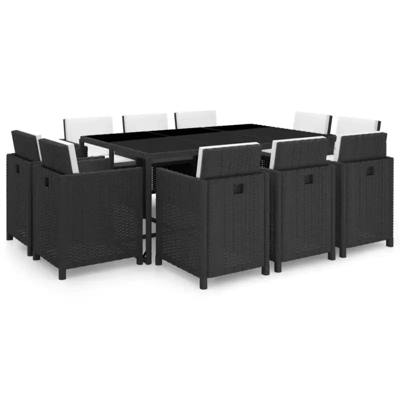 Trendy rattan tuinset met stalen frame en glazen tafelblad - Zwart en wit / 167 cm tafellengte / 10x Fauteuil + Tafel