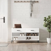 Trendy schoenenrek met ijzeren poten en hoogglans wit bewerkt hout - Schoenenrekken