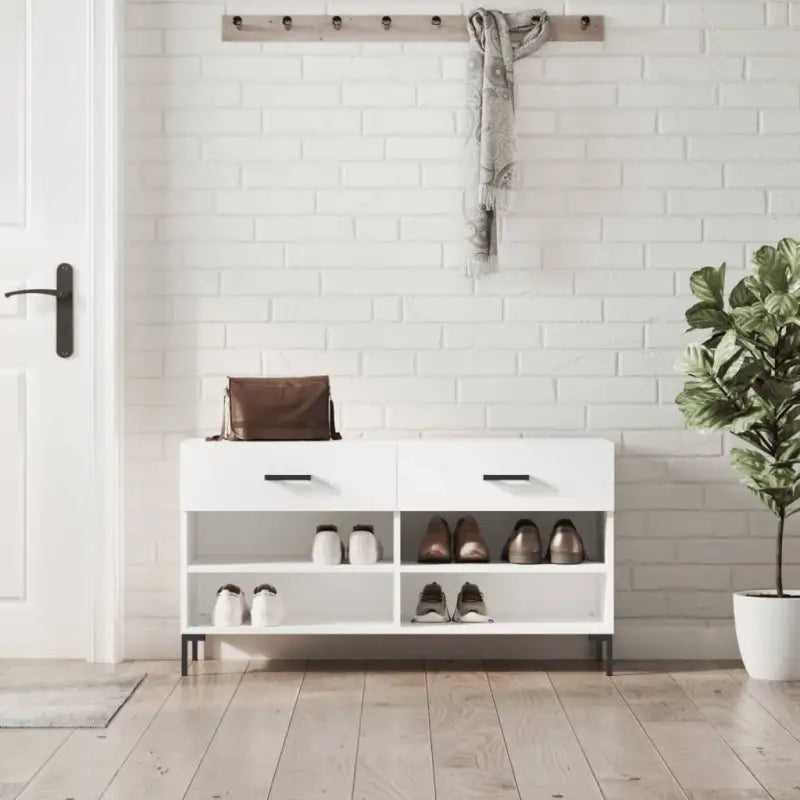 Trendy schoenenrek met ijzeren poten en hoogglans wit bewerkt hout - Wit / 1 - Schoenenrekken