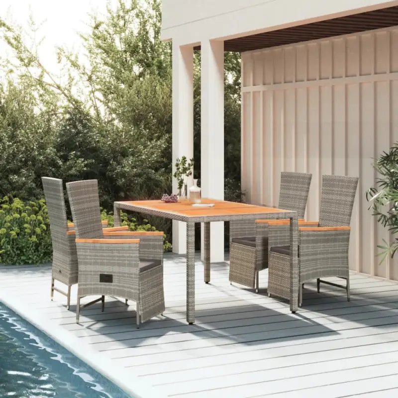 Trendy tuinset met poly rattan en verstelbare tuinstoel van massief acaciahout - 150 cm tafellengte / 5 - Tuinsets