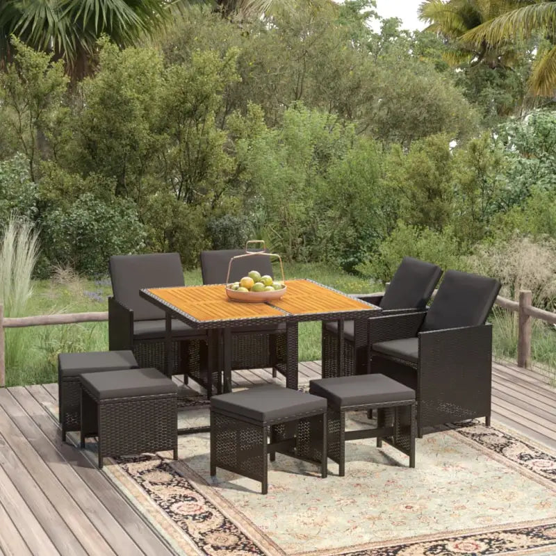 Trendy Tuinset van Waterbestendig PE-rattan voor Gezellig Buitenleven - Bruin en zwart / 109 cm tafellengte / 4x