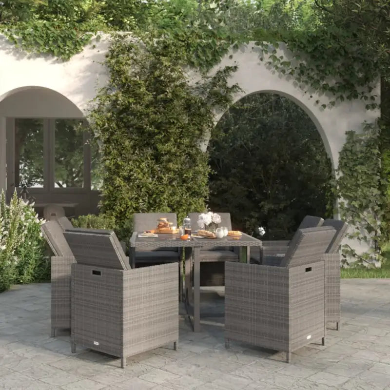 Trendy Tuinset van Waterbestendig PE-rattan voor Gezellig Buitenleven - Grijs / 109 cm tafellengte / 8x Fauteuil