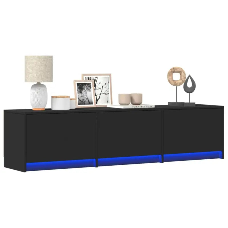 Trendy TV-meubel met LED-verlichting in grijs Sonoma eiken stijl - Zwart / 1 / 165 cm - Tv-meubels