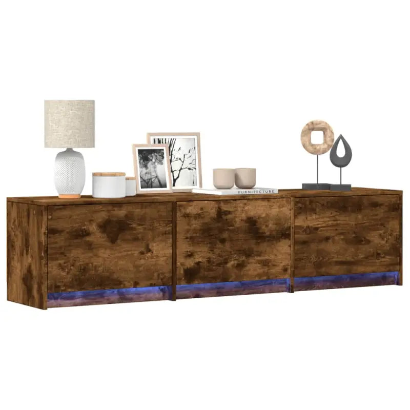 Trendy TV-meubel met LED-verlichting in grijs Sonoma eiken stijl - Gerookt eiken / 1 / 165 cm - Tv-meubels