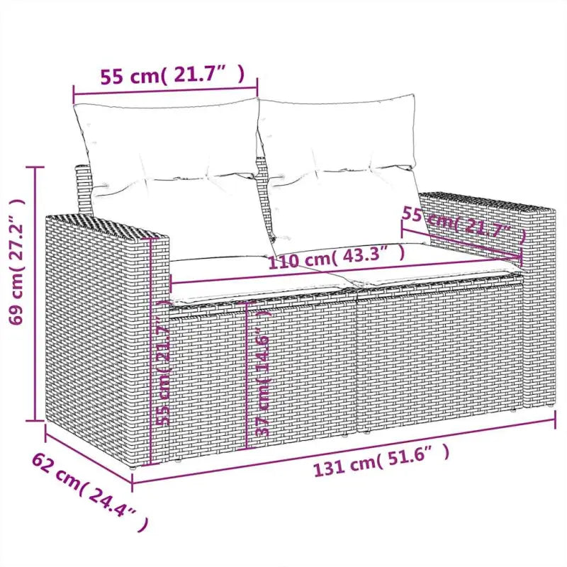 Tuin Lounge Set in Zwart Materiaal met Gepoedercoat Staal Afmetingen - Tuinsets