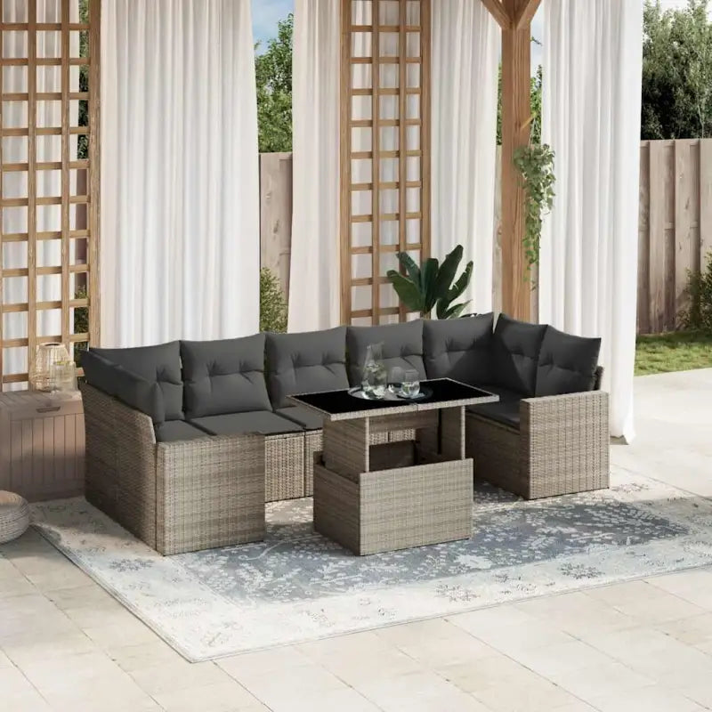 Tuin Lounge Set in Zwart Materiaal met Gepoedercoat Staal Afmetingen - Lichtgrijs / zonder opbergruimte - Tuinsets