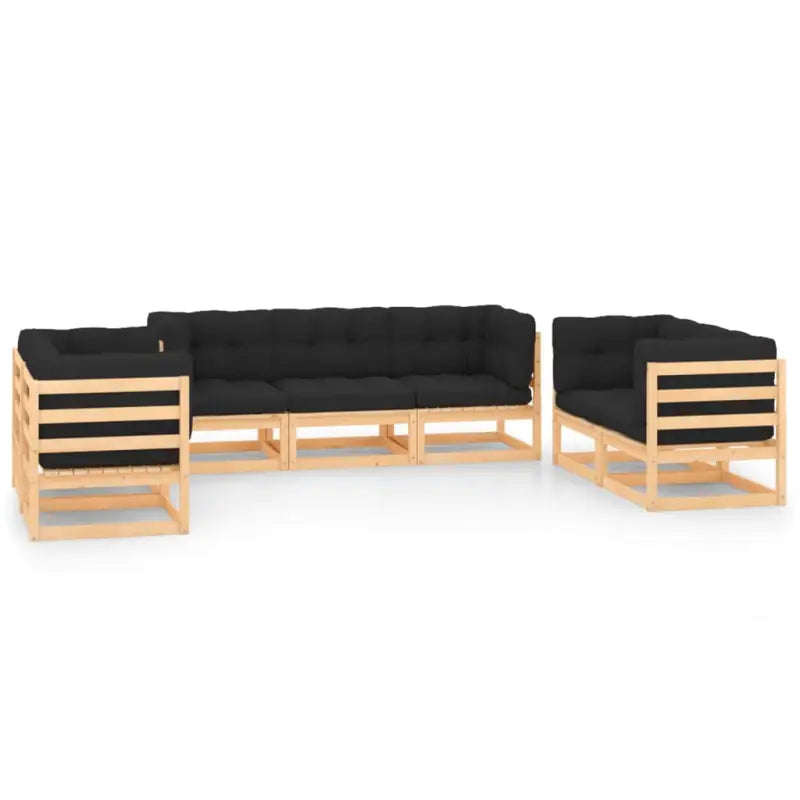 Tuina set met massief grenenhout en comfortabele rug- en zijkussens - Naturel en antraciet / Ja - Tuinsets