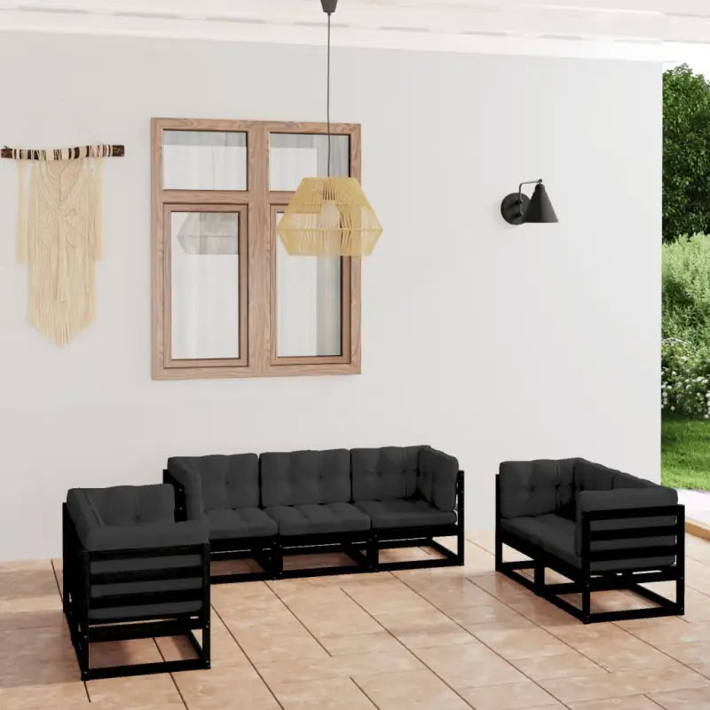 Tuina set met massief grenenhout en comfortabele rug- en zijkussens - Zwart / Ja - Tuinsets