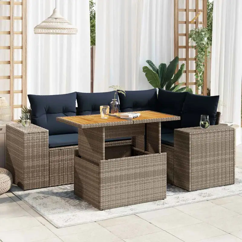 Tuinaanbouw loungeset van grijs materiaal en gepoedercoat staal - Grijs / met opbergruimte - Tuinsets