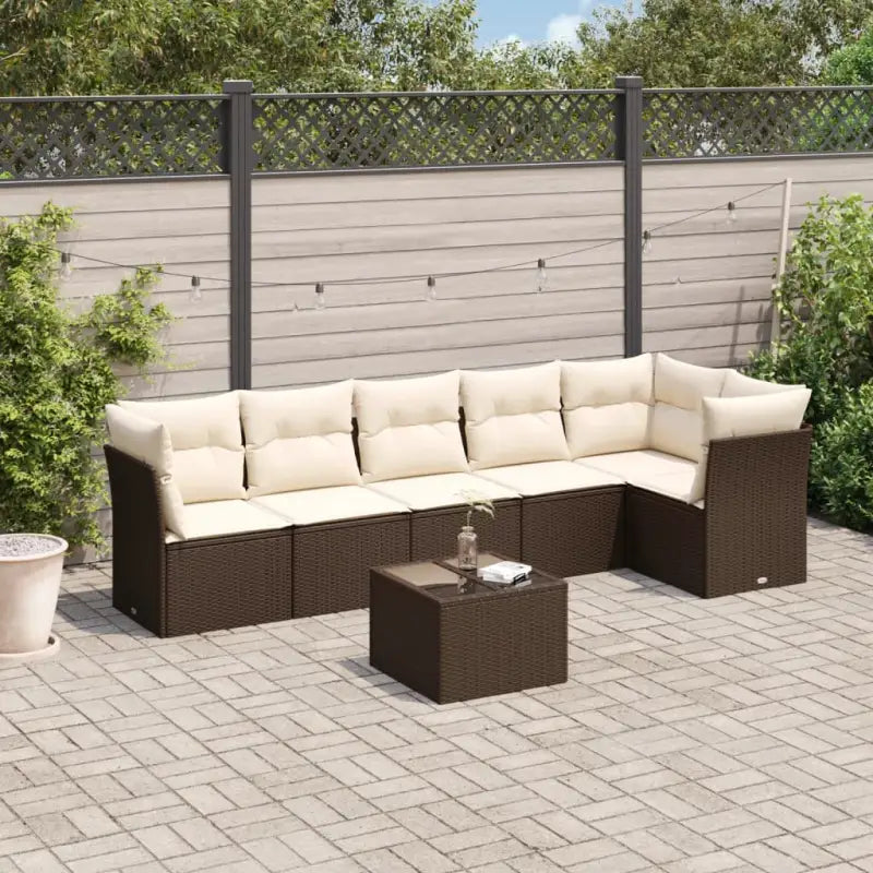 Tuinbank met poly rattan en gepoedercoat staal voor comfortabele zitervaring - Bruin en crème / Met tafel - Tuinsets