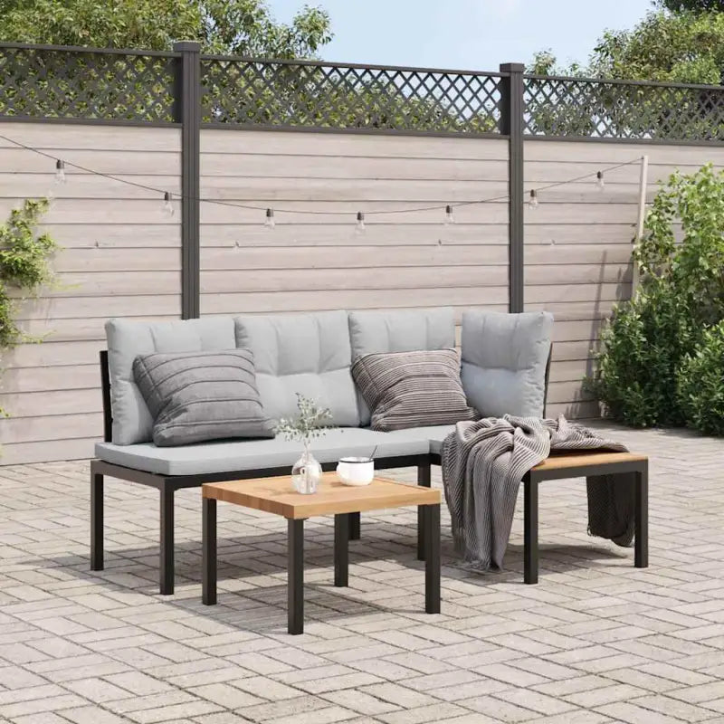 Tuinbankenset met gepoedercoat staal en warm aangebracht hout - Tuinsets