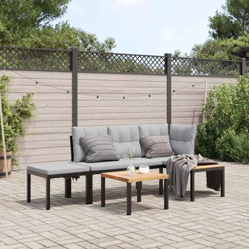 Tuinbankenset van gepoedercoat staal in zwart materiaal met robuste afmetingen - Lichtgrijs / Zonder tafel - Tuinsets