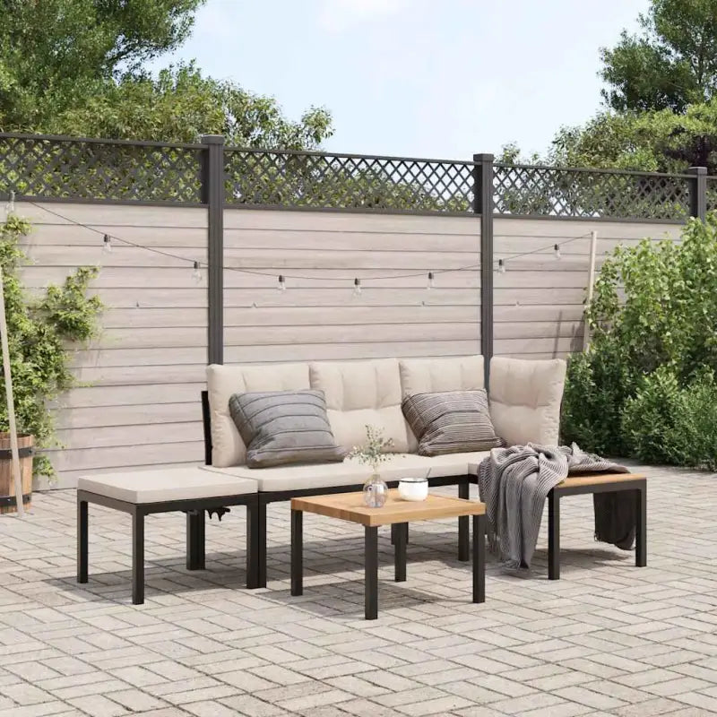 Tuinbankenset van gepoedercoat staal in zwart materiaal met robuste afmetingen - Taupe / Zonder tafel - Tuinsets