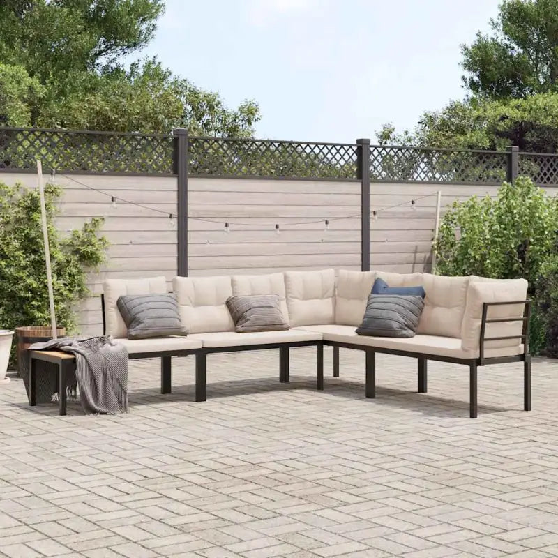 Tuinbankenset van gepoedercoat staal in zwart voor buitengebruik - Taupe / Zonder tafel - Tuinsets