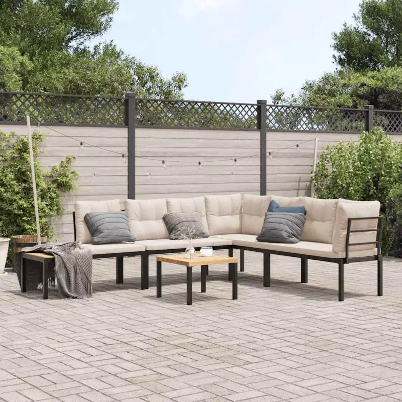 Tuinbankenset van gepoedercoat staal in zwart voor buitengebruik - Taupe / Met tafel - Tuinsets