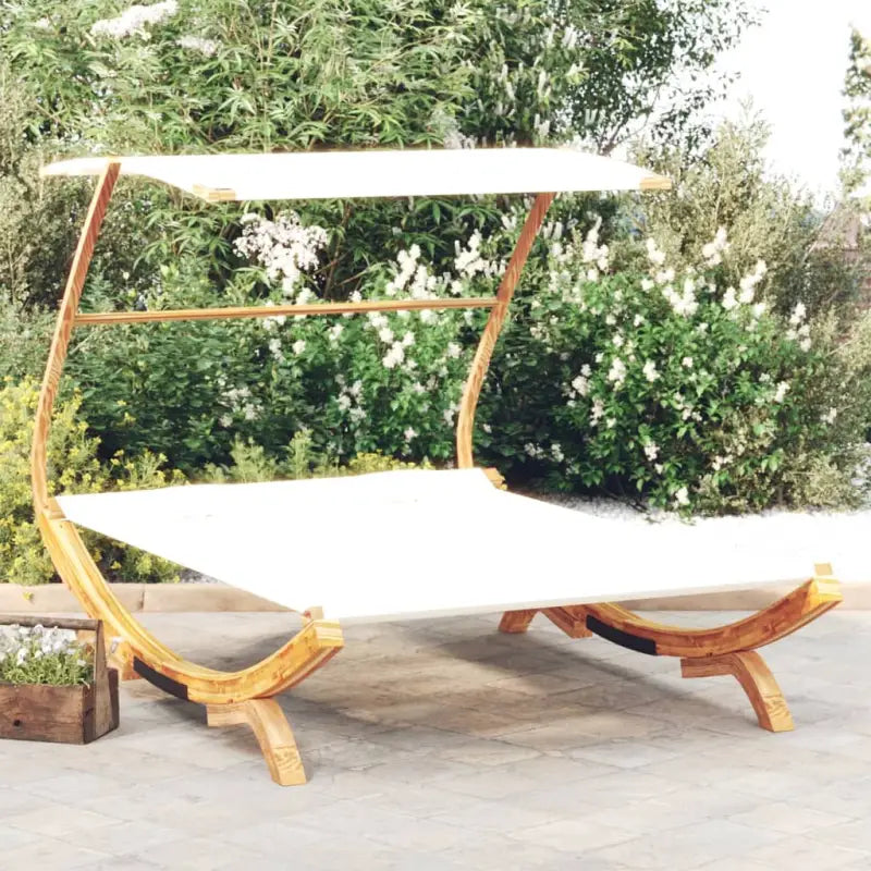 Tuinbed met luifel van massief gebogen hout voor relaxen buiten - Crème / 165 x 203 x 138 cm - Tuinbedden