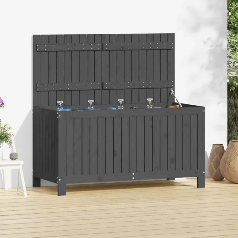 Tuinbox van massief grenenhout met hydraulische gaslift - Grijs grenenhout / 121 x 55 x 64 cm - Opbergboxen voor buiten