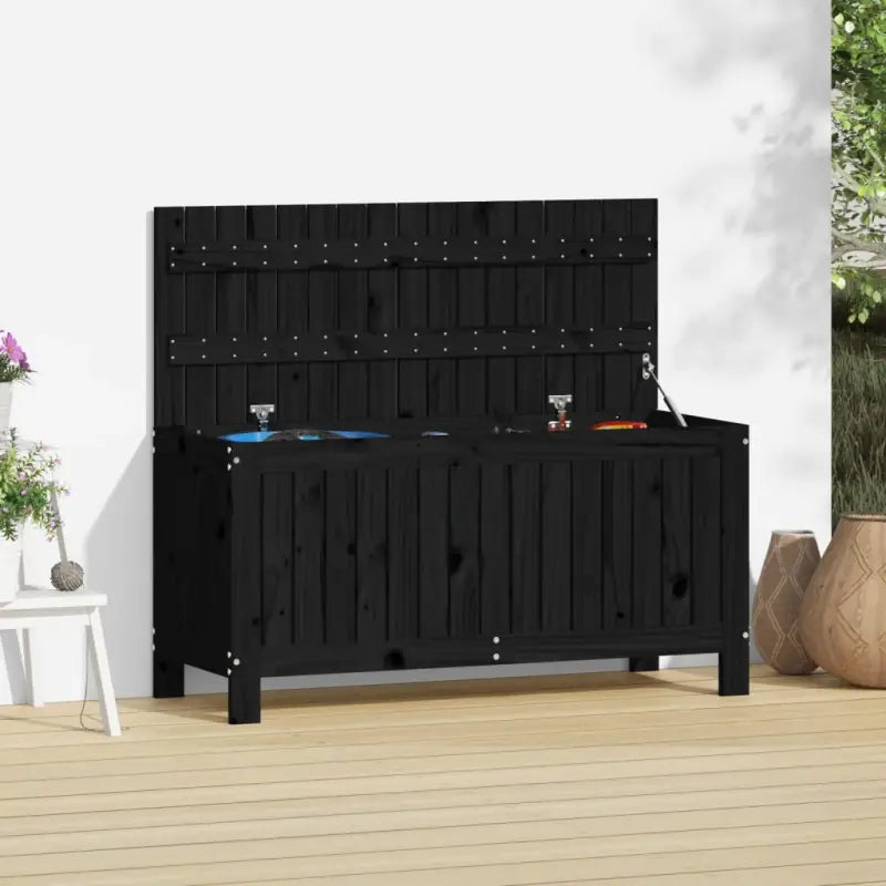Tuinbox van massief grenenhout met hydraulische gaslift - Zwart grenenhout / 108 x 42.5 x 54 cm - Opbergboxen