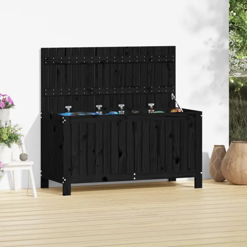 Tuinbox van massief grenenhout met hydraulische gaslift - Zwart grenenhout / 115 x 49 x 60 cm - Opbergboxen voor buiten