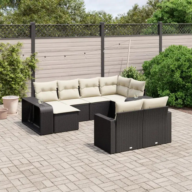Tuininzet loungeset van gepoedercoat staal in zwart voor tuin en terras - Zwart en crème - Tuinsets