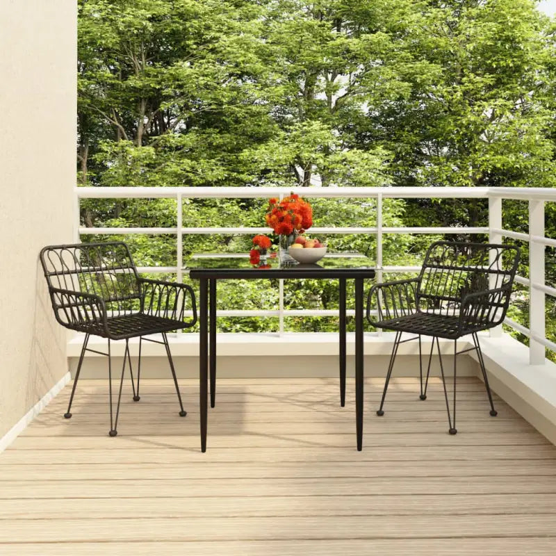 Tuininzet met poly rattan en gehard glas eenvoudig schoon - Zwart / 80 x 80 x 74 cm - Tuinsets