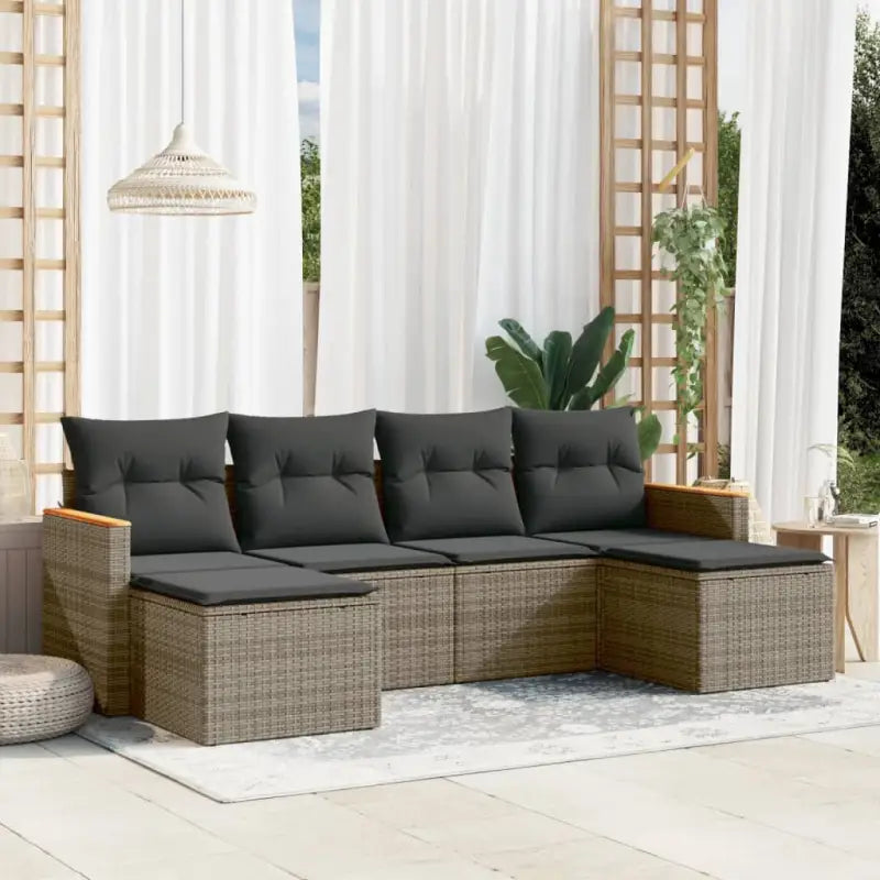 Tuinkussen loungeset van gepoedercoat staal met beige materiaal - Grijs / Zonder tafel - Tuinsets