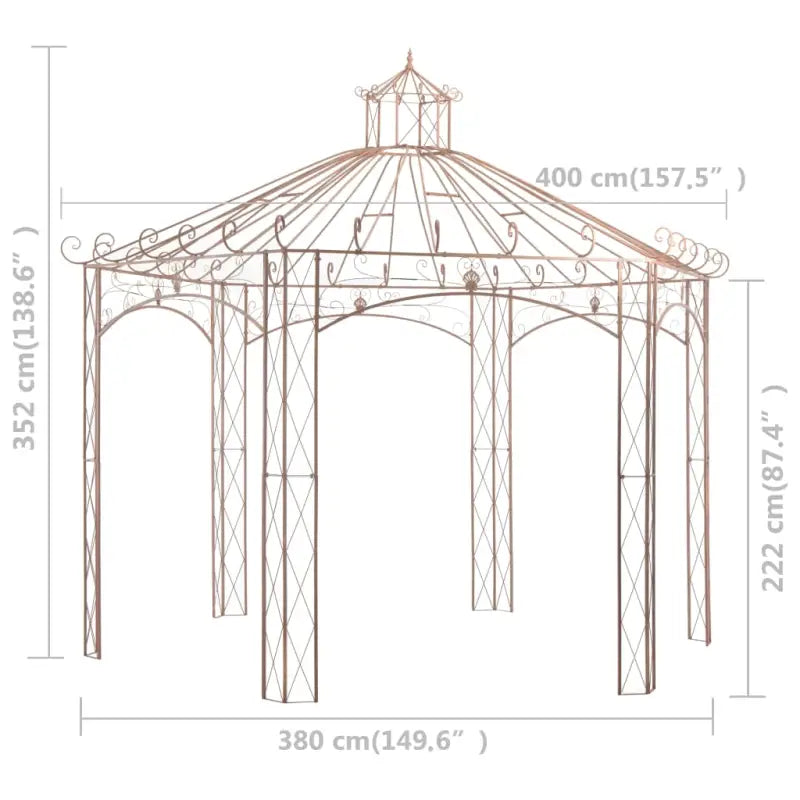 Tuinpaviljoen van smeedijzer met schaduw en klimhouten ondersteuning - Bruin / 4 m - Partytenten & prieëlen