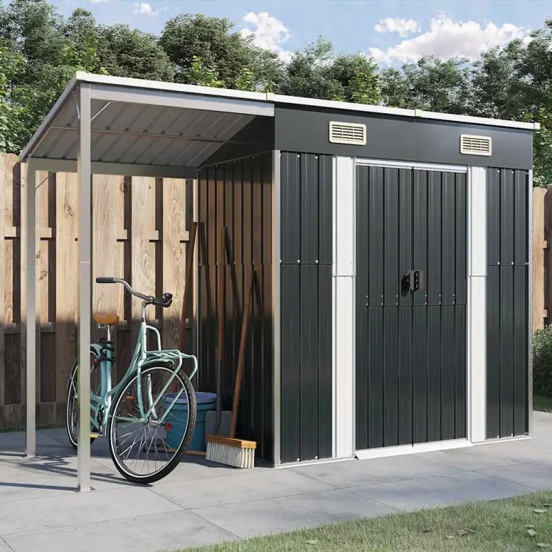 Tuinschuur met verlengd dak van gegalvaniseerd staal voor extra opslagruimte - Antraciet / 1 - Tuinhuizen
