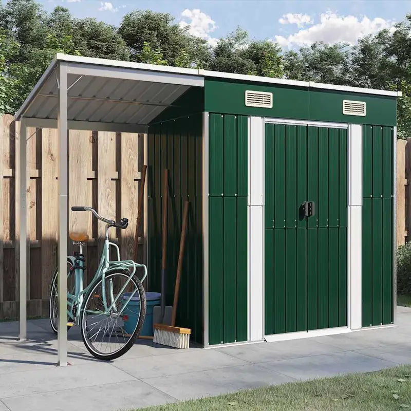 Tuinschuur met verlengd dak van gegalvaniseerd staal voor extra opslagruimte - Groen / 1 - Tuinhuizen