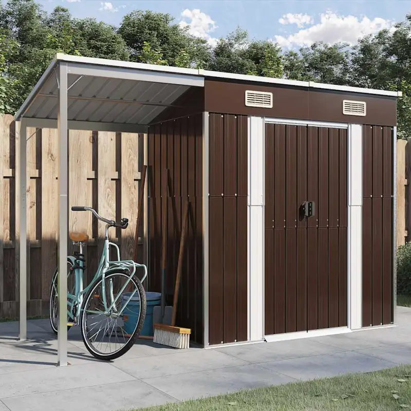 Tuinschuur met verlengd dak van gegalvaniseerd staal voor extra opslagruimte - Bruin / 1 - Tuinhuizen