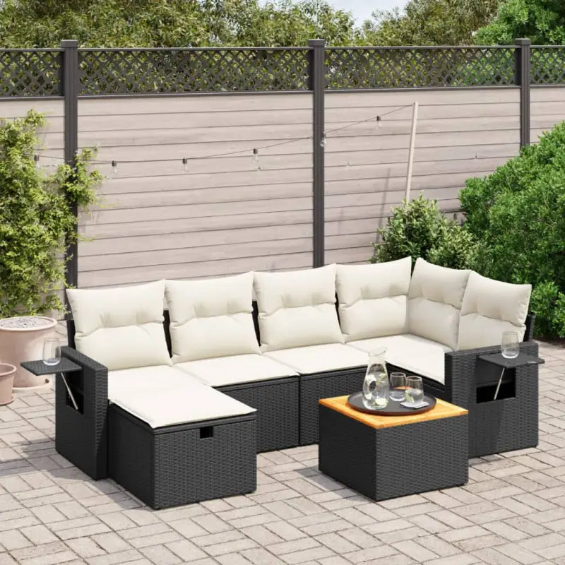 Tuinset in gemengd beige materiaal voor comfortabele buitenruimte - Zwart en crème / zonder opbergruimte - Tuinsets