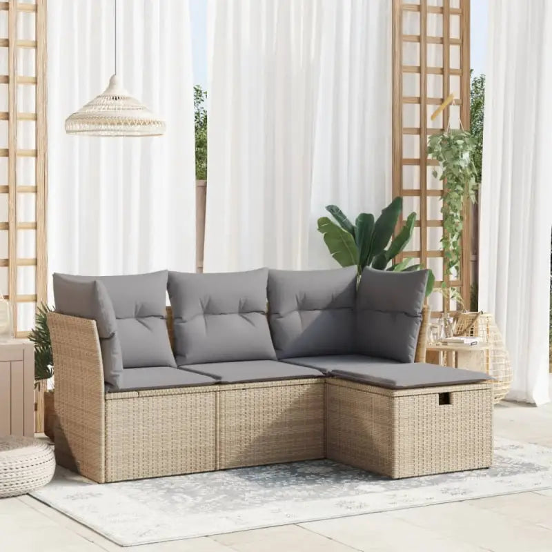 Tuinset in gemengd beige met gepoedercoat staal en afmetingen - Beige en grijs / met opbergruimte en zak - Tuinsets