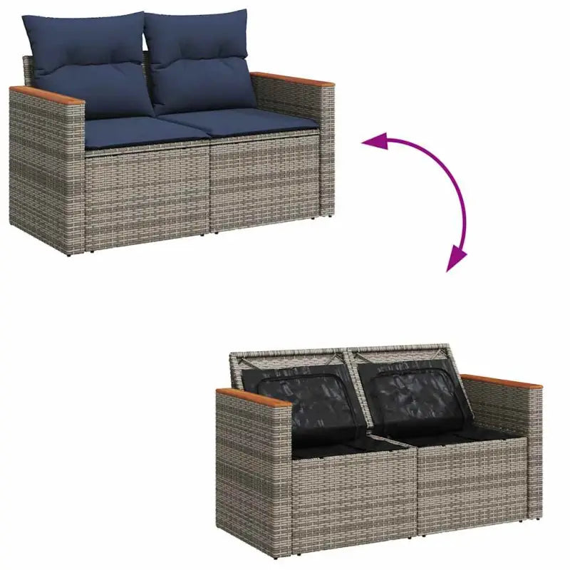 Tuinset in grijs materiaal met gepoedercoat staal en afmetingen - Tuinsets