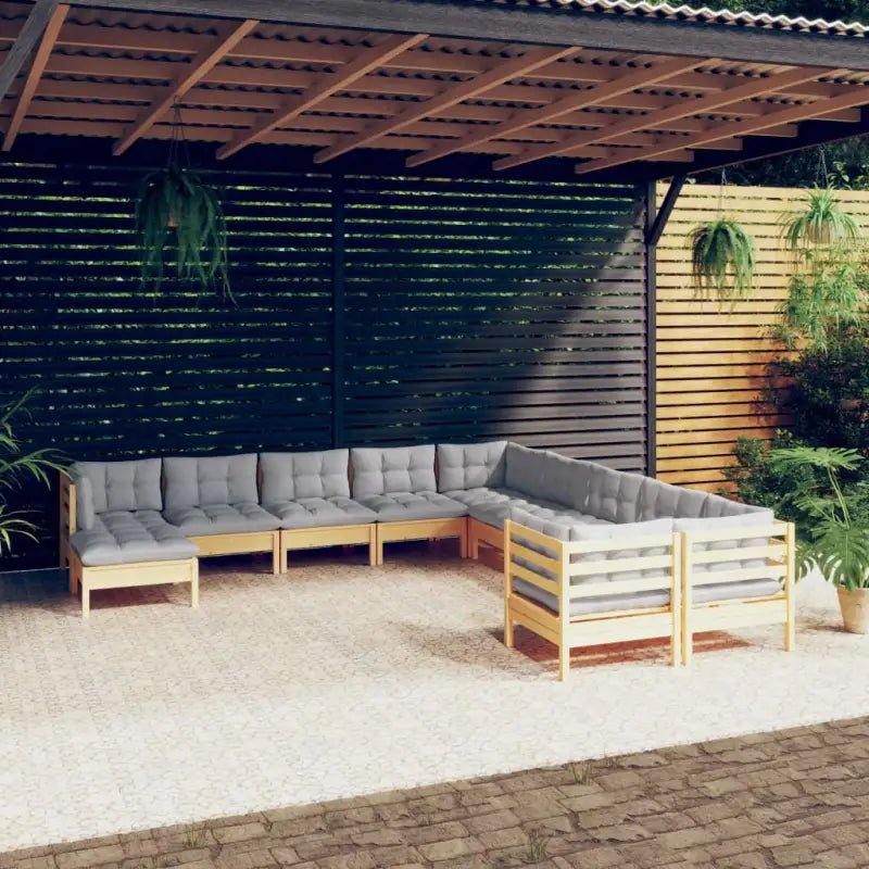 Tuinset in massief grenenhout met voetenbank en rugzijkussen - Bruin en grijs - Tuinsets