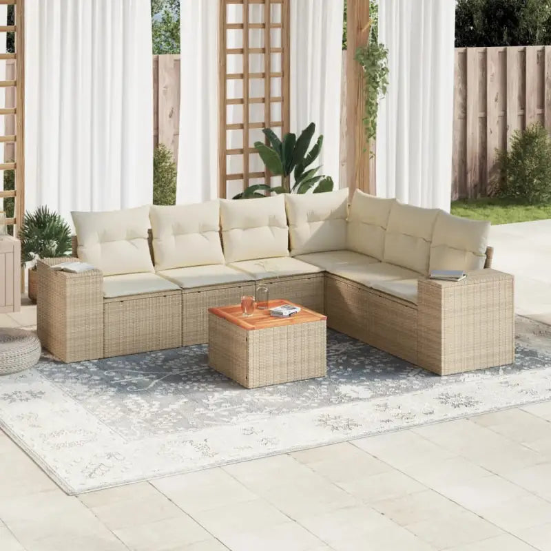 Tuinset in zwart materiaal en gepoedercoat staal voor comfortabele buitenruimte - Beige / Tafel + hoek + 3x midden