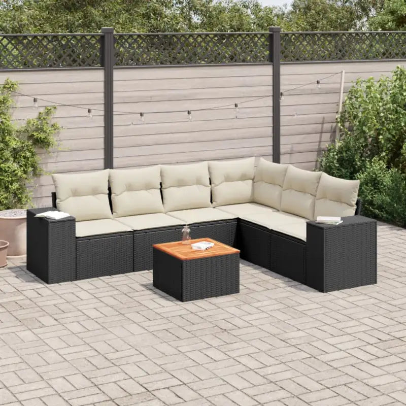 Tuinset in zwart materiaal en gepoedercoat staal voor comfortabele buitenruimte - Zwart en crème / Tafel + hoek + 3x