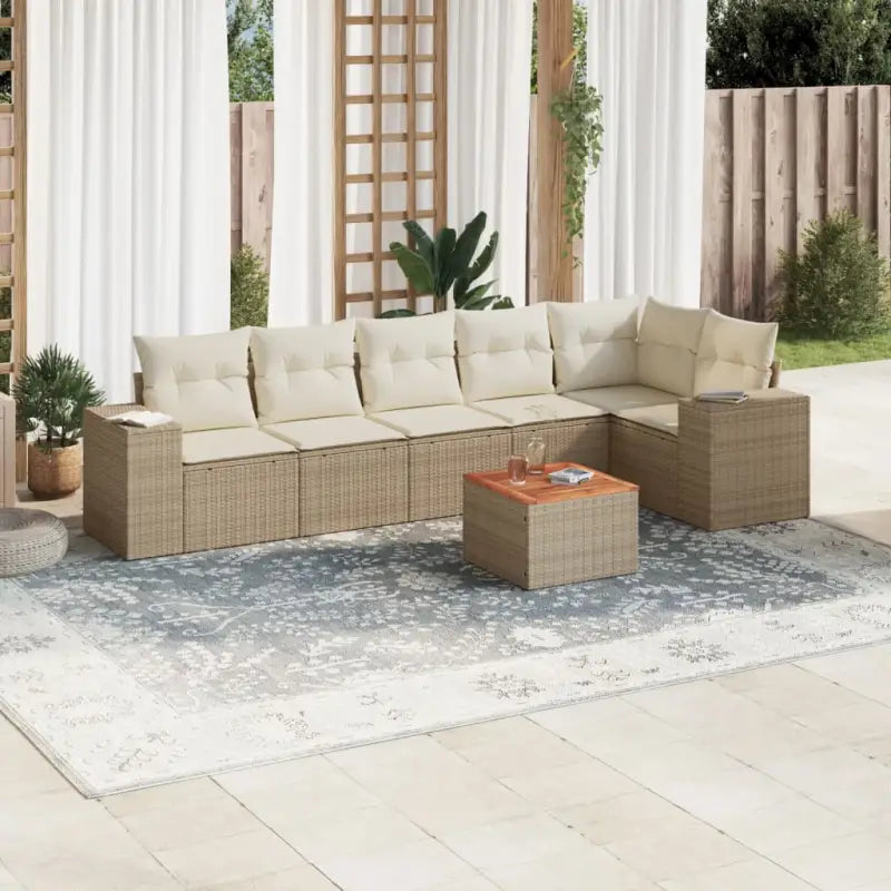 Tuinset in zwart materiaal en gepoedercoat staal voor comfortabele buitenruimte - Beige / 3x midden + Tafel + hoek